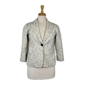 Talbots 3/4 Sleeve Blazer What & Black One Button Closure